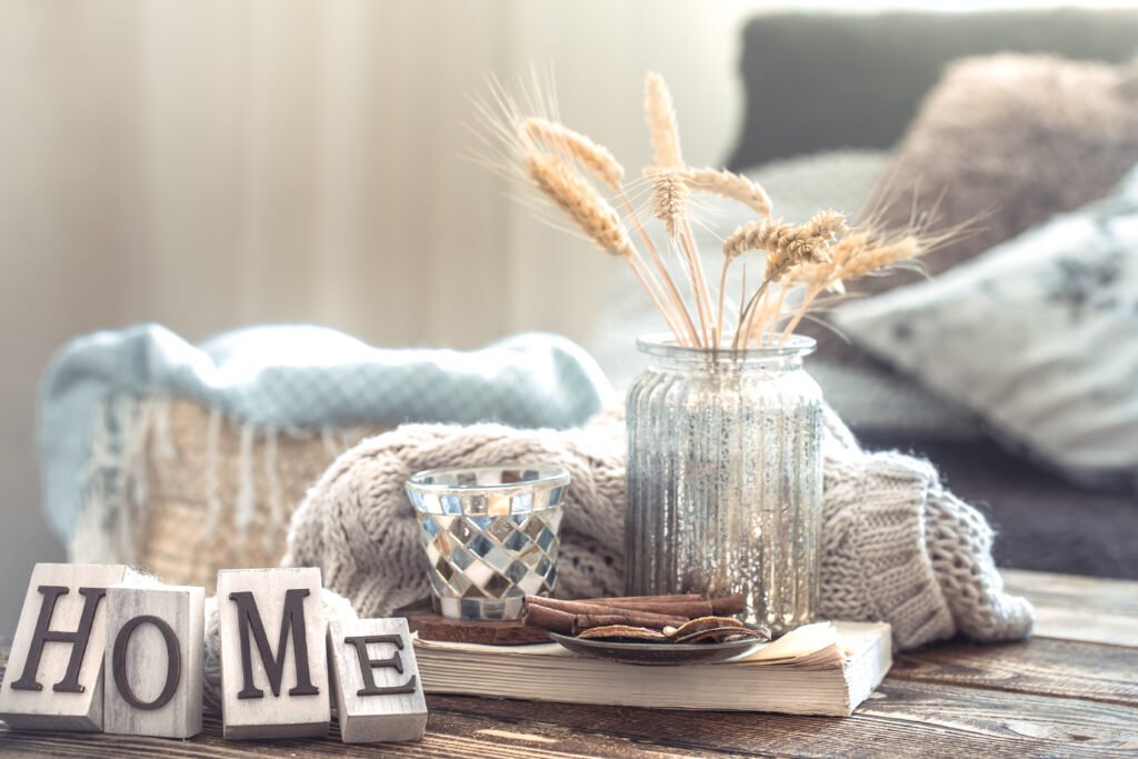 still life details of home interior on a wooden table